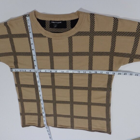 Cable & Gauge Women's Plaid Sweater Tan Black Button Cuffs 3/4 Long Sleeves Sz M - Picture 4 of 7